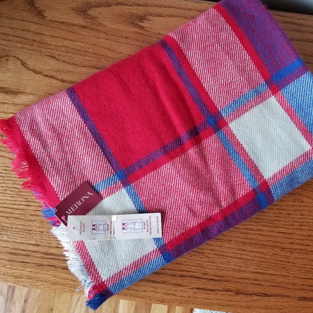 Red Blue & White Plaid Blanket Scarf